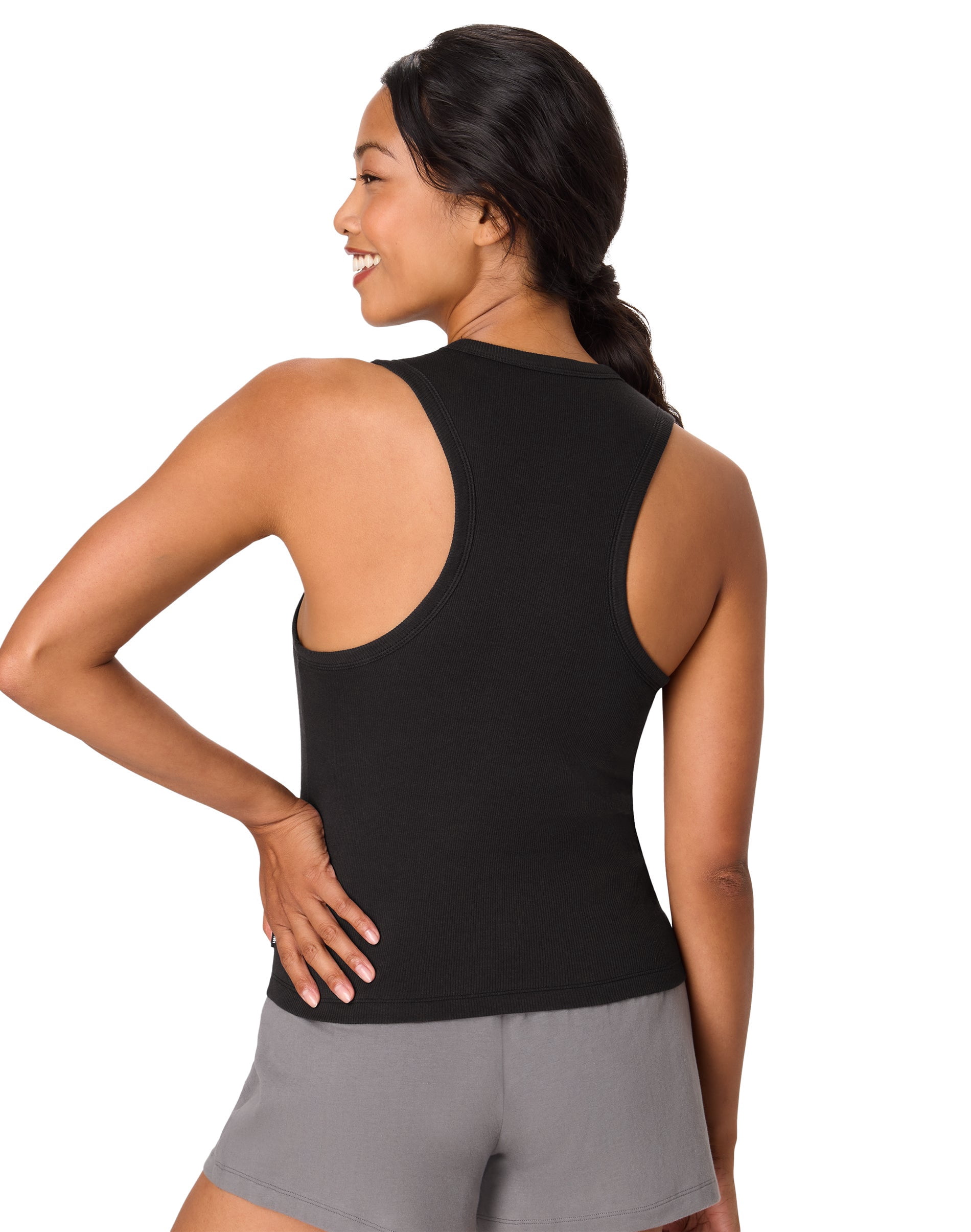 Hanes Originals Comfywear Women's Pajama Tank Top with Built-In Shelf Bra, Loungewear Black 2XL