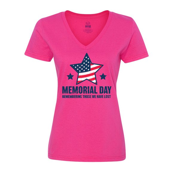 Inktastic Memorial Day Grunge Remembering Those We Have Lost Women's V-Neck T-Shirt