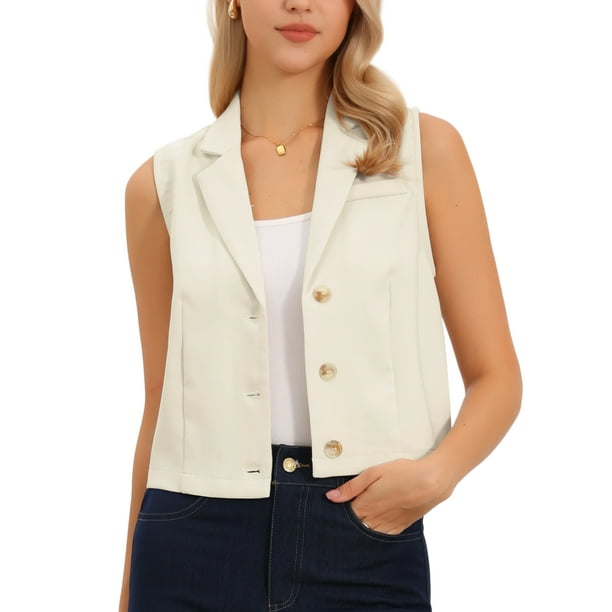 CHALECO SIN MANGAS CON SOLAPA INSPIRADA CHIC PARA MUJERES, CON BOTONES Y ESCOTE EN V, VESTIDOS CASUALES DE TRABAJO TAMAÑO M, COLOR ALBARICOQUE