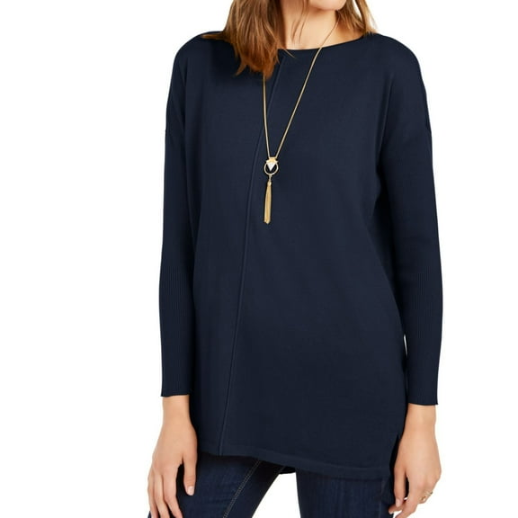 Style & Co. Womens Seam Front Tunic Sweater, Blue, Petite, PS