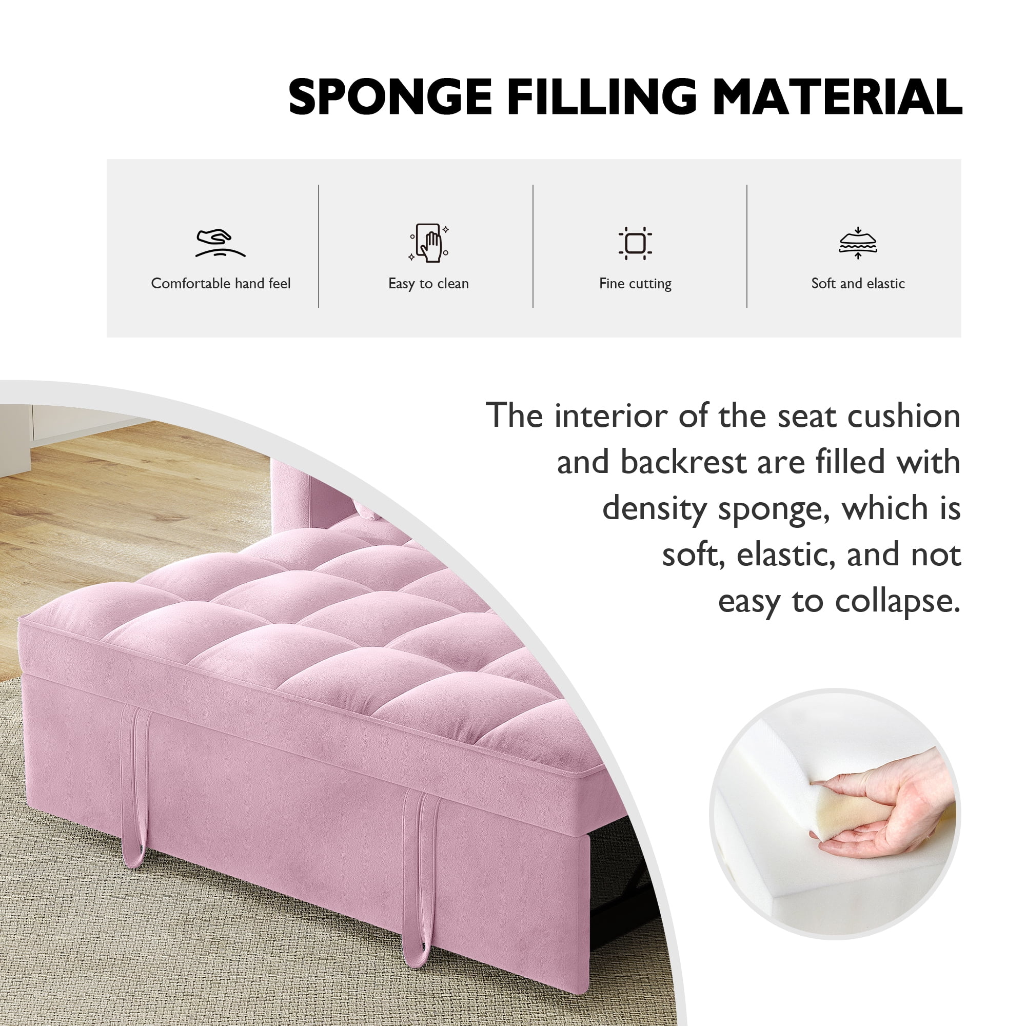 AENKYO Convertible Pull-Out Loveseat Sleeper Sofa Bed for Living Room, Modern Upholstered Futon in Pink