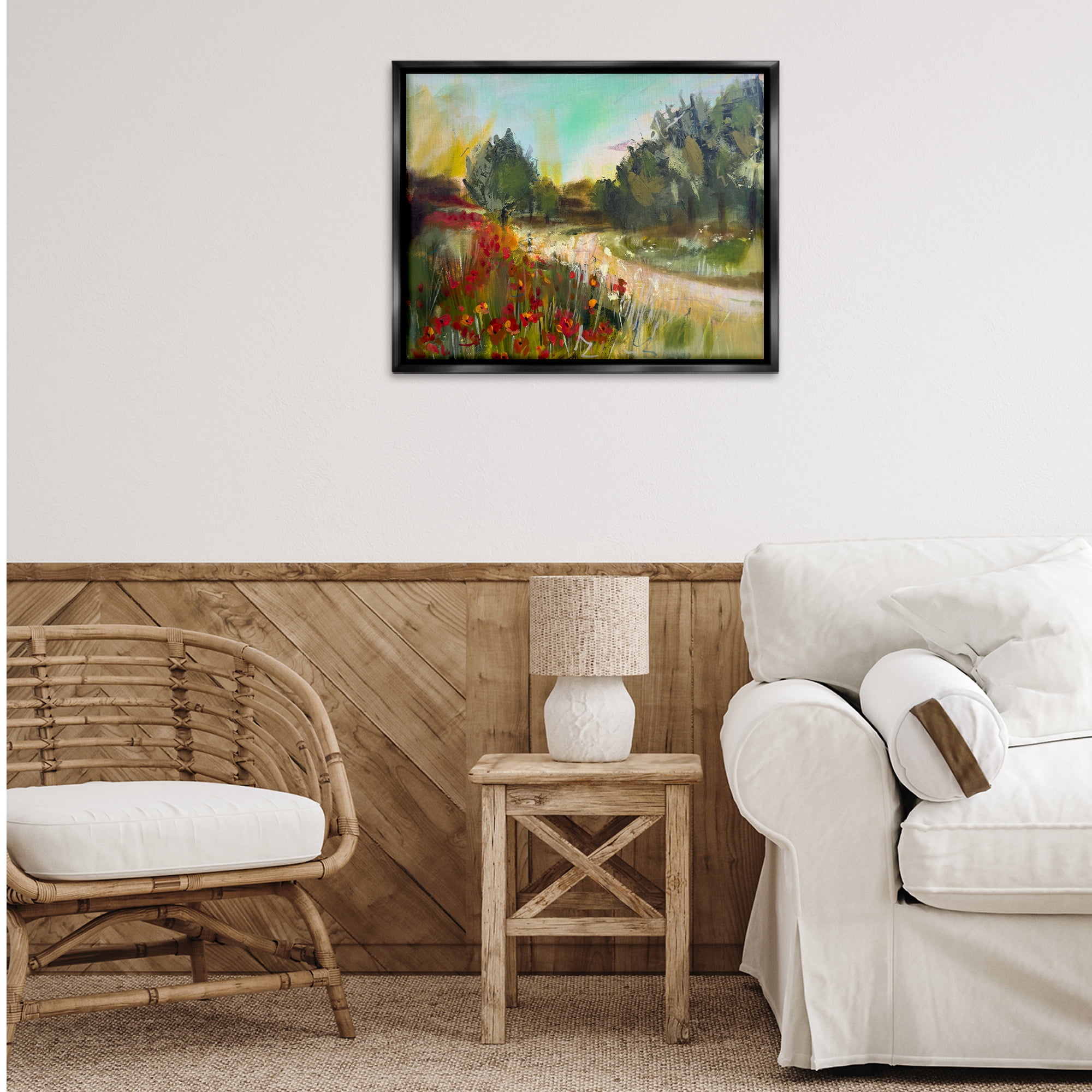 Stupell Industries Poppy Sunset Landscape Landscape & Nature Painting Black Floater Framed Canvas Art Print Wall Art, 31 x 25