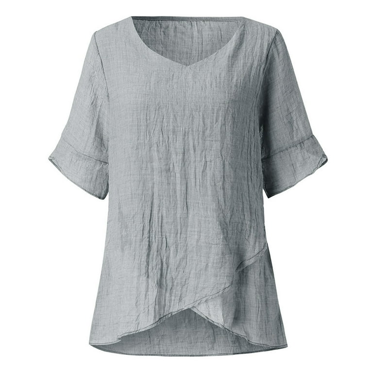 HAPIMO Shirts for Women Casual Loose Irregular Classic-Fit Short Sleeve  Shirt Solid Color Oversized Tee Shirt V-Neck Cozy Blouse Womens Summer Fashion  Tops Gray XXXL - Walmart.com