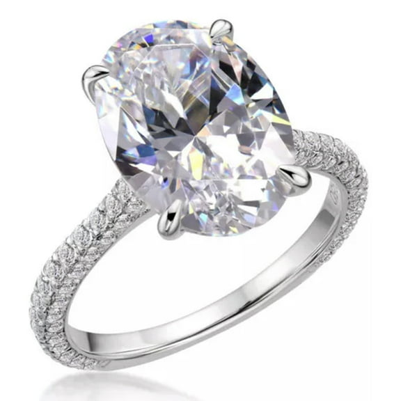K-KED 5ct Oval Cut Engagement Ring for Women Shiny Cubic Zirconia 925 Sterling Silver
