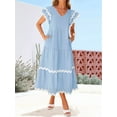 thumbnail image 6 of Womens 2025 Summer Casual Midi Dresses V Neck Flutter Short Sleeve Ruffle Tiered A Line Beach Long Dress Light Blue M, 6 of 8