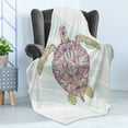 thumbnail image 4 of Ethnic Soft Flannel Fleece Throw Blanket, Motifs on a Shell of a Sea Turtle Colorful Floral Design Underwater Animal, Cozy Plush for Indoor and Outdoor Use, 60" x 80", Multicolor, by Ambesonne, 4 of 5