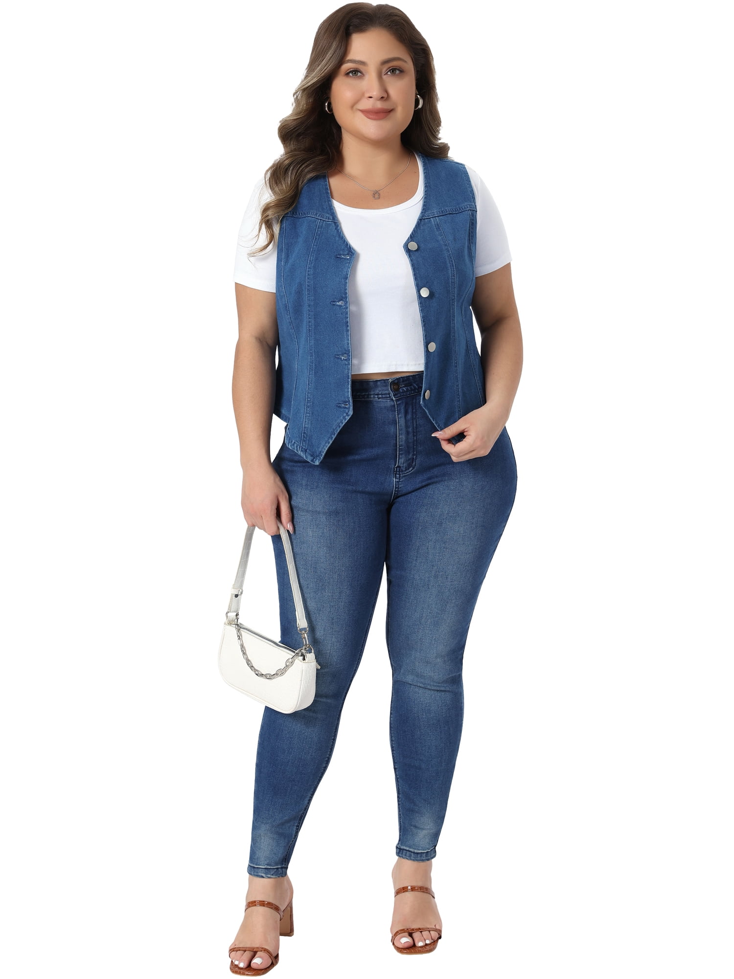 DARING DIVA Women's Plus Denim Vest Button Down Casual Sleeveless Jean Jacket 4X Blue
