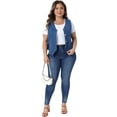 thumbnail image 3 of DARING DIVA Women's Plus Denim Vest Button Down Casual Sleeveless Jean Jacket 1X Blue, 3 of 6