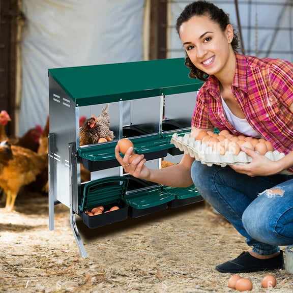 CazToi Chicken Nesting Boxes 8/10 Compartments Nesting Box for Chickens Egg Laying Heavy Duty Metal Nesting Box for Chickens with Swing Perch and Egg Collection