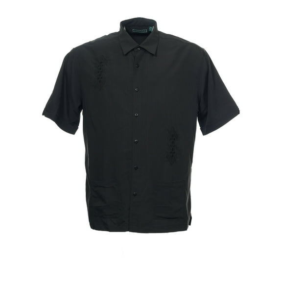Cubavera Venice Beach Men's Geometric Embroidered Camp Shirt (Small, Jet Black)