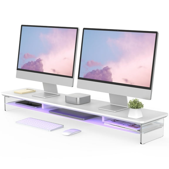 Fenge Acrylic Monitor Stand Riser, 42.5 Inch Monitor Stands Shelf with 12 Color LED Light