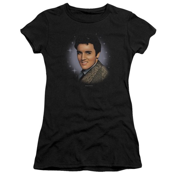 Trevco ELV269-JS-1 Elvis Presley & Starlite Juniors Sheer Cap Short Sleeve T-Shirt, Black - Small