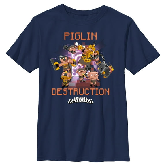 Boy's Minecraft Legends Piglin Destruction  Graphic Tee Navy Blue X Large