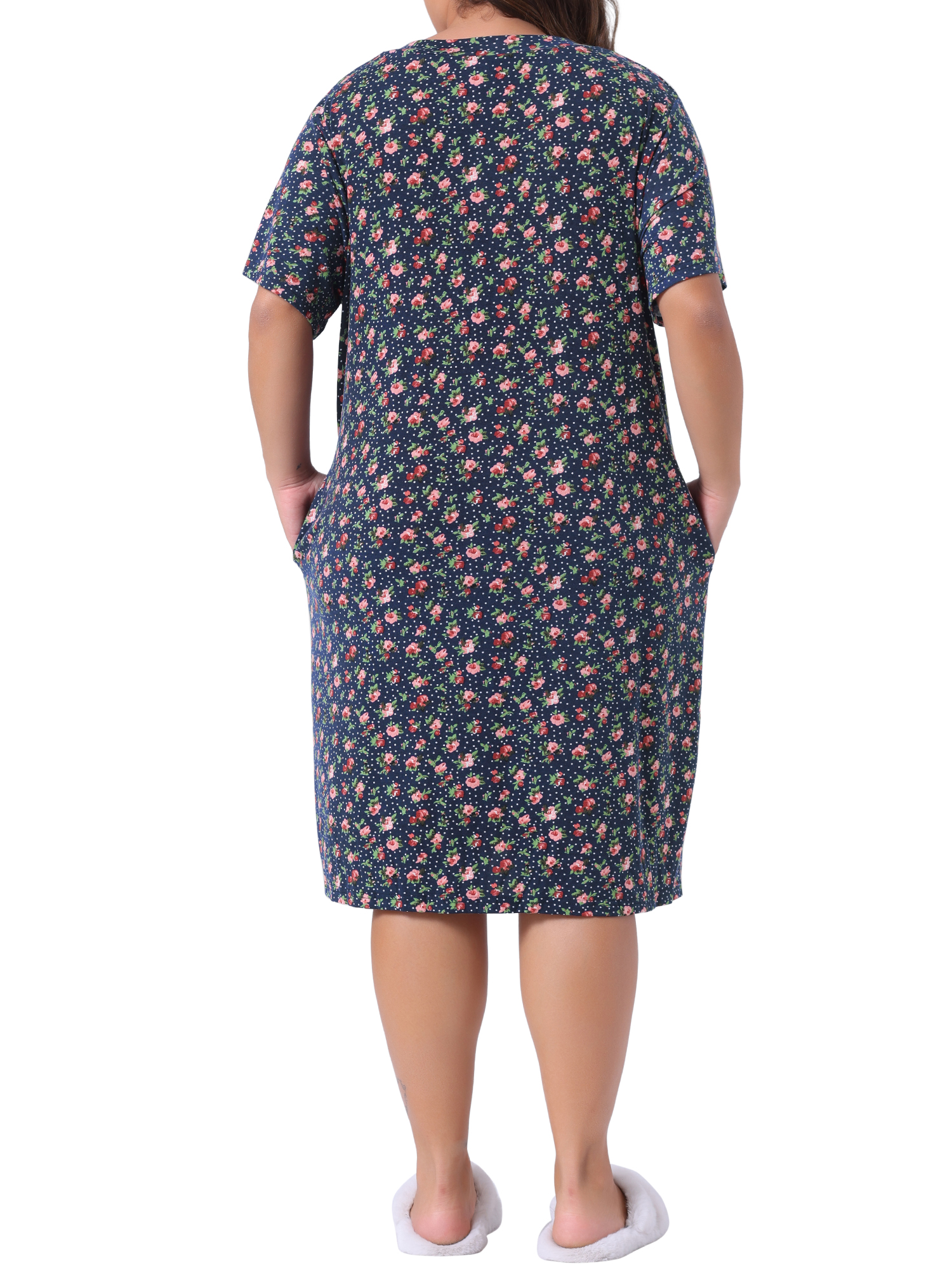DARING DIVA Women's Plus Size V Neck Star Moon Pattern Nightgown 2X Dark Blue