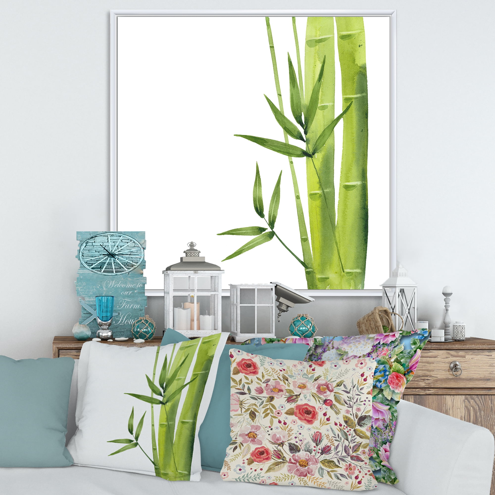 Designart 'The Forest of Bamboo Branches V' Tropical Framed Canvas Wall Art Print