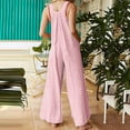 thumbnail image 4 of Dazajoo Spaghetti Strap Jumpsuit for Women 2024 Summer Cotton Linen Solid Color Loose Fit Rompers Dressy Fashion Sexy Sleeveless Wide Leg Long Pants with Pockets,Pink,XXL, 4 of 6
