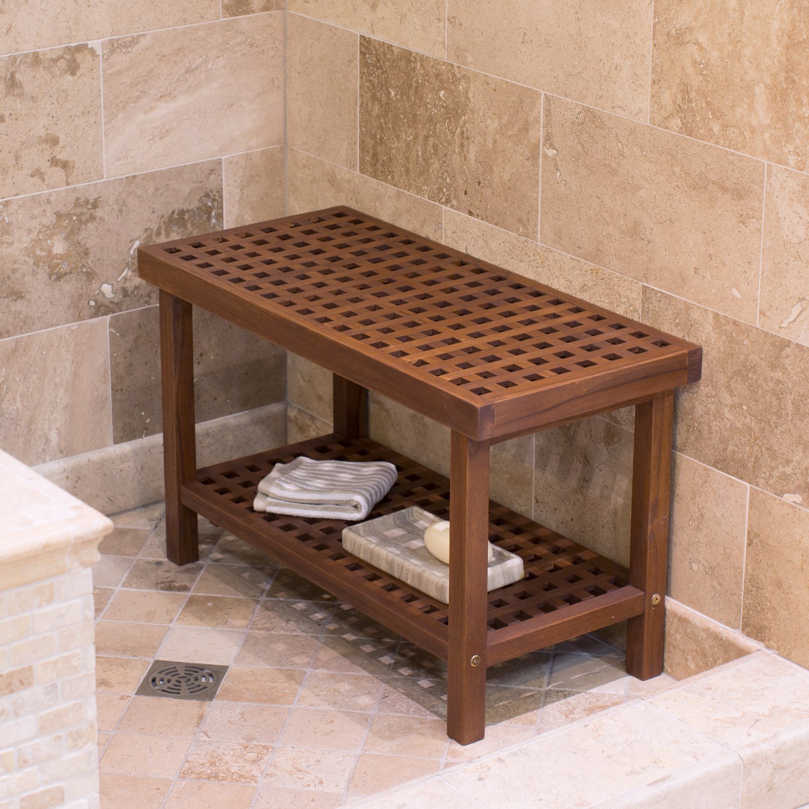 Belham Living Lattice Teak Shower Bench Walmart