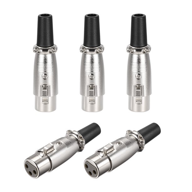 Adaptador de conector hembra XLR de 3 pines de 5 piezas, conector de enchufe de cable de micrófono, conector de audio de micrófono, tono plateado Unique Bargains micrófonos de videojuegos