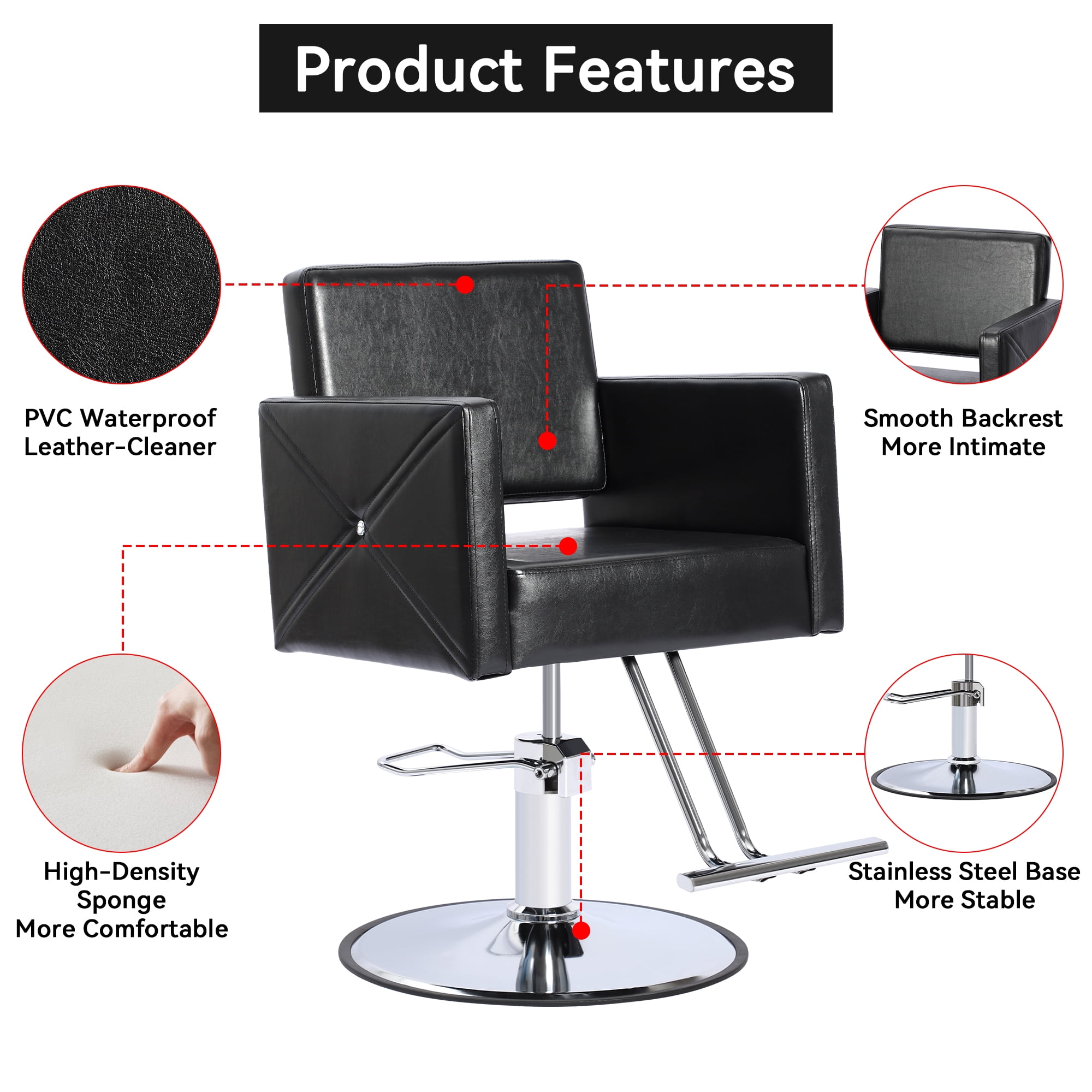 Kigoty Adjustable Hair Stylist Chair with Foot Rest, Round Base, 23.42" L, Black