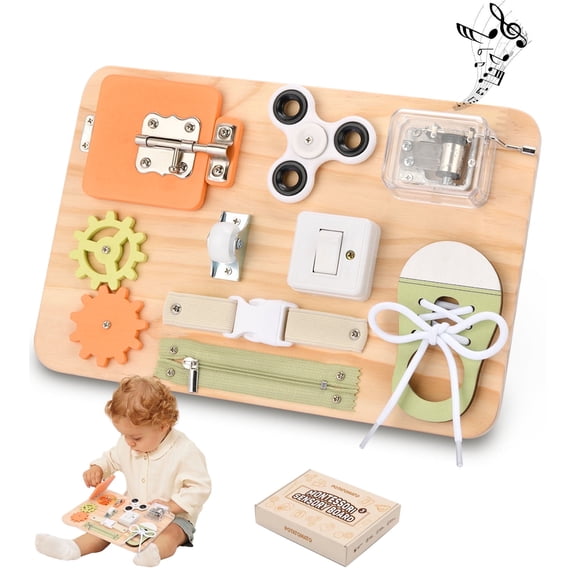 Montessori Toys for Tooddlers- Busy Board - Educational Fidget Toy for Baby - Wooden Sensory Toys for Autistic Children - Preschool Activities - Fine Motor Skills – Travel Toy