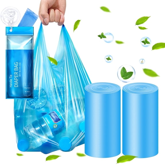 Dergik Large Adult Diaper Disposal Bags, Odor Controlling, Scented, 18’’x23’’,96 Pcs, for Disposable Elderly Waste , Baby Diapers , Sanitary Product , Blue
