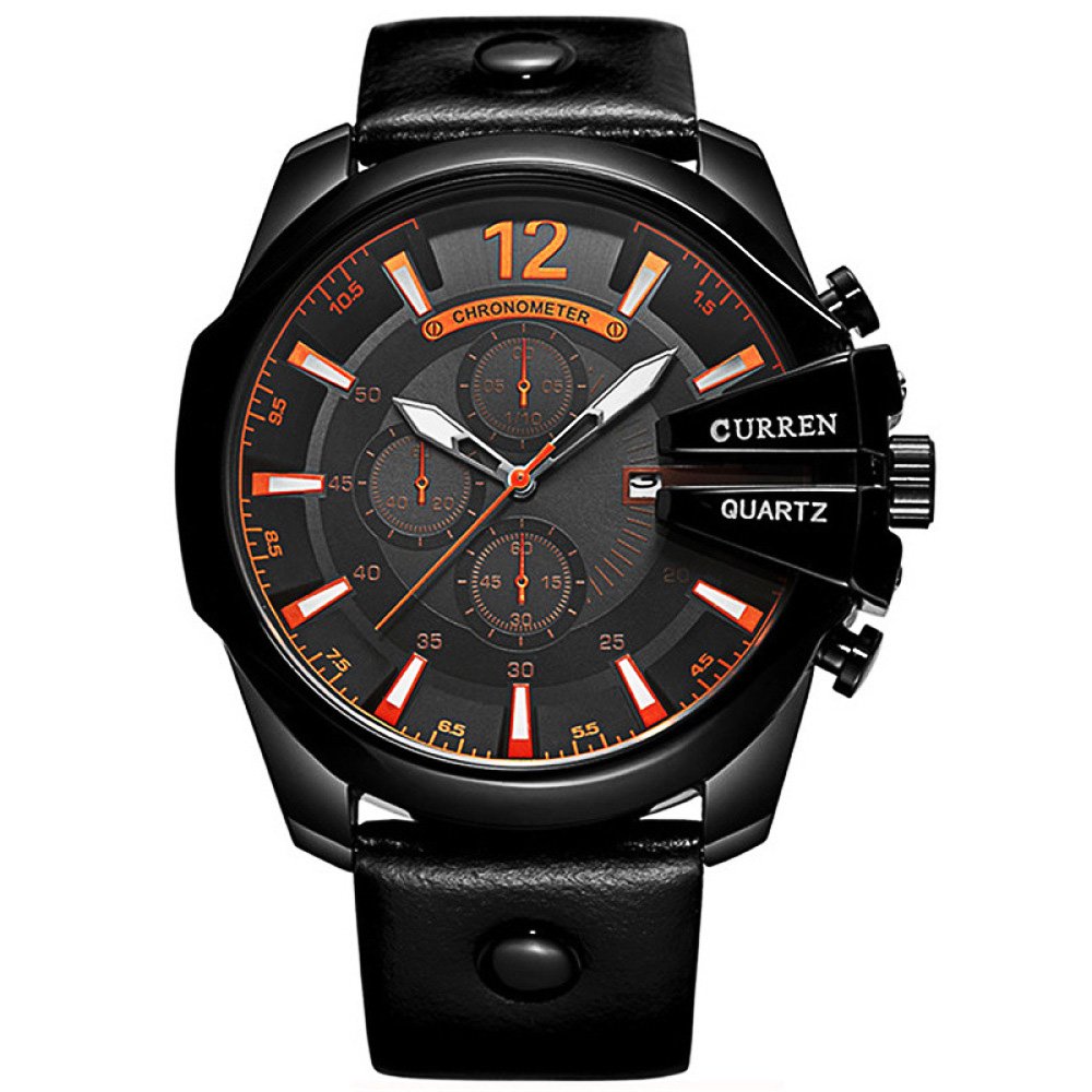 CURREN 8176 Men Red Luxury Chronograph Leather Analog Quartz Business Sports Watch Waterproof Date Casual Wristwatch