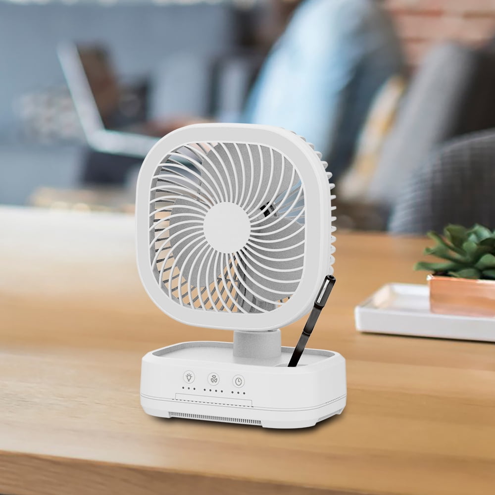 Mainstays New Rechargeable Personal USB Fan with Wireless Charging Pad and Led Lighting White
