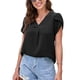 thumbnail image 3 of Mujeres Casual Blusas Sueltas Pétalo Manga Corta Escote En V Dividido Color Puro Verano Tops Negro M, 3 of 6