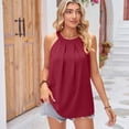 thumbnail image 3 of Defitshape Women's Soft Tank Tops High Neck Sleeveless Chiffon Travel Summer Crew Neck Fashion Casual Pleated Tunics Burgundy X-Large, 3 of 4