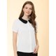 thumbnail image 5 of INSPIRE CHIC Blusa De Manga Corta Para Mujer Con Cuello Peter Pan En Contraste Blanco XS, 5 of 6