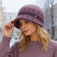 thumbnail image 2 of HJYCHN Winter Hats for Women for Moms Warm Lined Knit Wool Hat Ladies Winter Beanie for Cold Weather Womens Winter Hat Purple One Size, 2 of 4