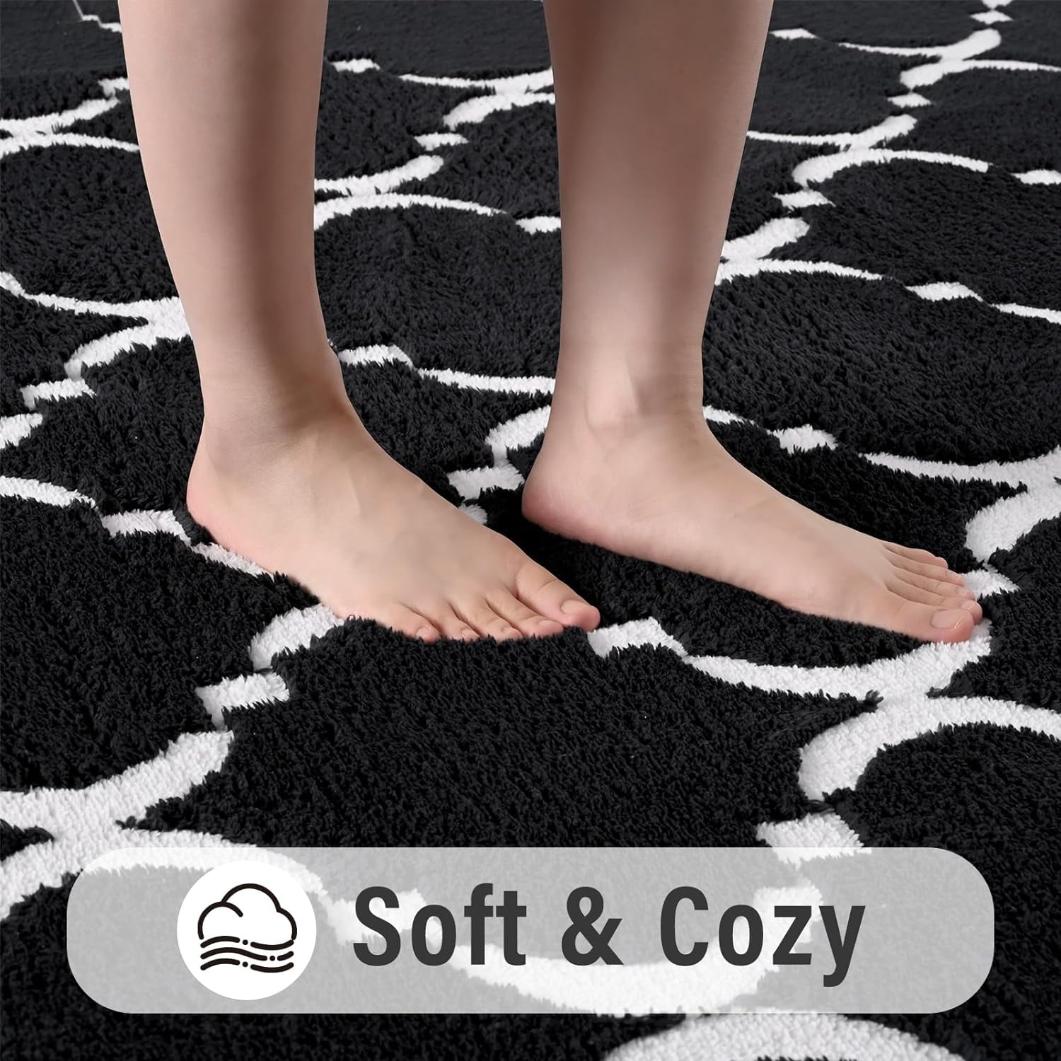TWINNIS 6'x9' Area Rug Geometric Non Slip Fluffy Carpet,Soft Plush Polyester Rug for Living Room Bedroom,Black White