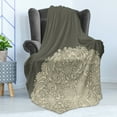 thumbnail image 4 of Oriental Soft Flannel Fleece Throw Blanket, Half Mandala with Rich Floral Curls Traditional Vintage Motif, Cozy Plush for Indoor and Outdoor Use, 50" x 70", Beige and Dark Taupe, by Ambesonne, 4 of 5