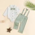 thumbnail image 3 of Enyan Baby Boy Clothes Set Infant Tuxedo Long Sleeve Gentleman Suit Outfits + Suspender Pants + Bowtie 0-18M(Light Green,9-12 Months), 3 of 5