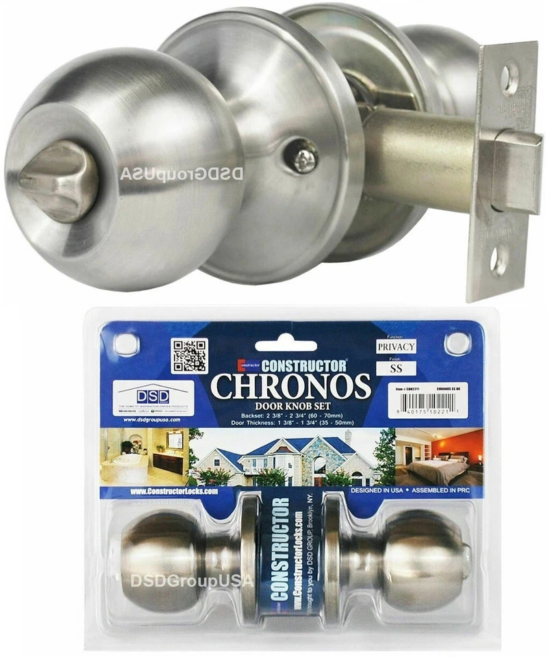 Constructor Privacy No Key Door Knob Handle Lock Bed / Bath Satin Nickel