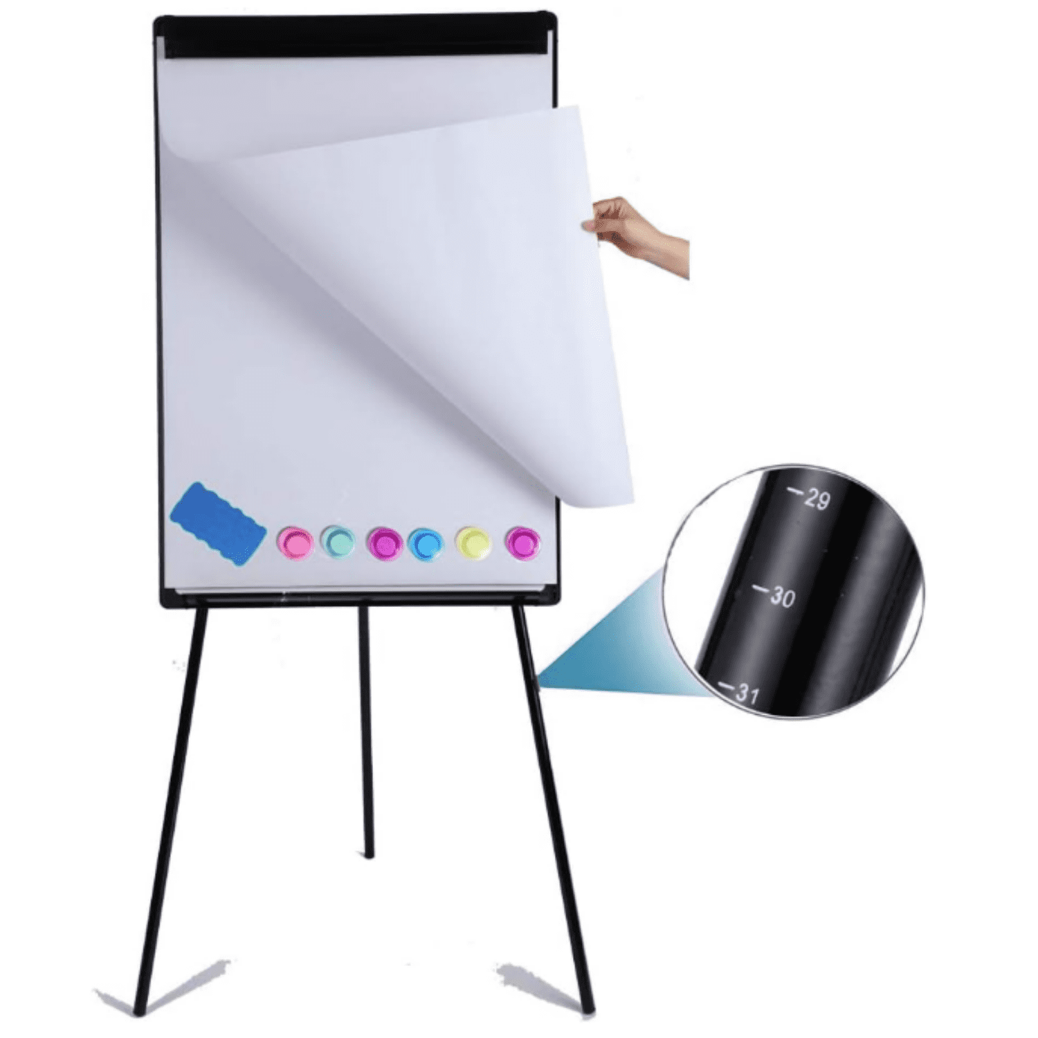 Dry Erase Easel 36" x 24", Height Adjustable Magnetic White Board with Tripod Stand, Office Presentation Board with 25 Sheets Flipchart Paper Pad, Magnets & Eraser, Black
