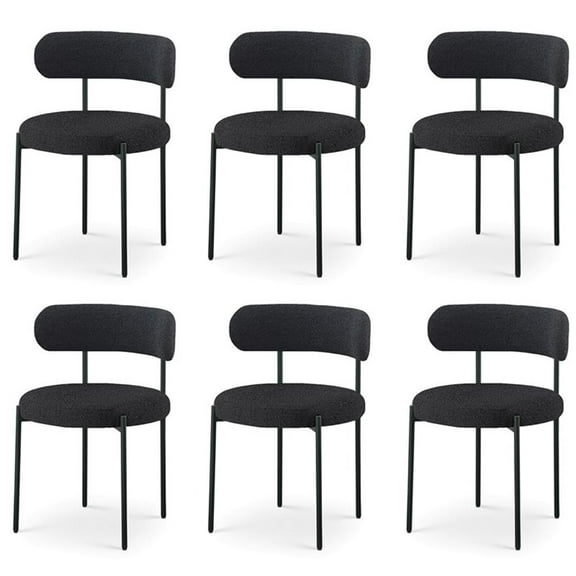 Maklaine Contemporary Black Boucle Fabric Dining Chair (Set of 6)
