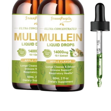 2 Pack PMullein Drops for Lungs - Mullein Leaf Extract & Marshmallow Root for Lung Cleanse - Herbal Supplement, Vegan, No Additives 4 fl oz