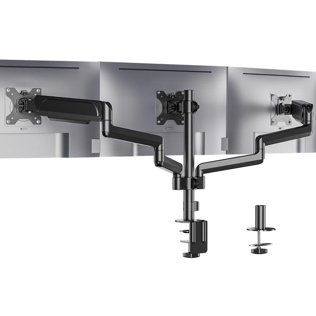Soporte Monitor Triple WALI Negro con Resorte de Gas Ajustable VESA 75 & 100mm