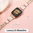 thumbnail image 3 of Bling Plating Bands Women Compatible with Apple Watch 42/44/45/49mm, Diamond Metal Strap, Dressy Rhinestone Sparkle Replacement for iWatch Bands Series Ultra/SE/9/8/7/6/5/4/3/2/1, Rosegold+White, 3 of 6
