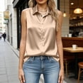 thumbnail image 5 of Womens Silk Satin Sleeveless Button Down Shirts Blouses Solid Casual Loose V Neck Classic Tank Tops for Work Office Comfy Tops Khaki M, 5 of 6