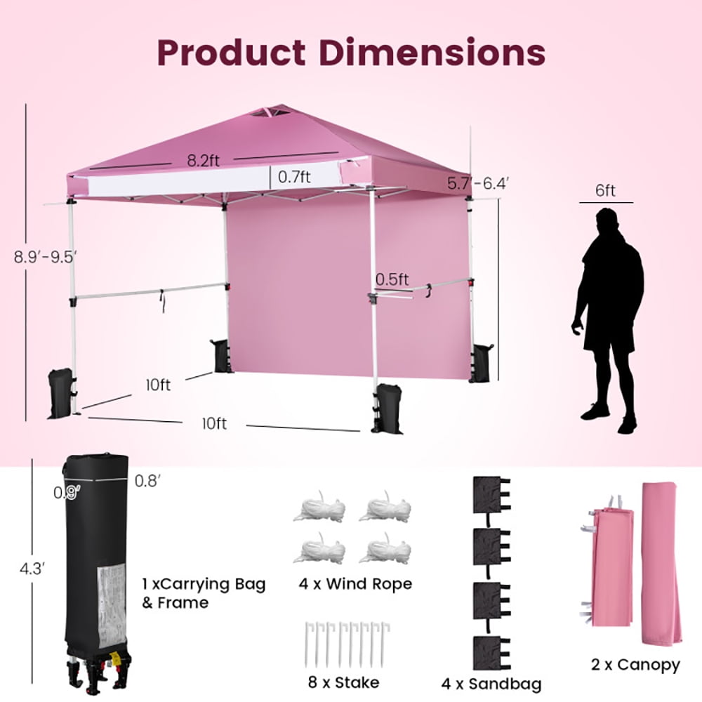 Aimee Lii 10 x 10 Feet Foldable Commercial Pop-up Canopy with Roller Bag and Banner Strip, Backyard Canopy Gazebo for Party Camping BBQ Events, Pink