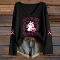 thumbnail image 2 of Women's Breast Cancer Pink Ribbon Graphic Tshirts Plus Size Trendy Letter Printed Long Sleeve Fall Tops Ladies Causal Loose Fit V Neck Tees Black0812 XXL, 2 of 3