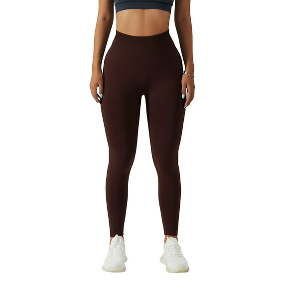 Sarapandan Yoga Long Leggings Seamless Tight Stretch Elastic Hip Fitness Pants for Women Running Sport Dark Brown S