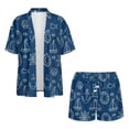 thumbnail image 4 of Xoenoiee Fish Boat Rudder Swimming Ring Print 2 Piece Outfits Short Sets for Women Summer Short Sleeve Blouse Shirt and Drawstring Shorts Casual Beach Vacation Set for Ladies, L, 4 of 7