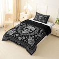 thumbnail image 2 of Homewish Bohemian Skull Damask Twin Comforter Sets,Halloween Bedding Set,Black Gray,Black Reversible,2pcs,1 Comforter and 1 Pillowcase, 2 of 7