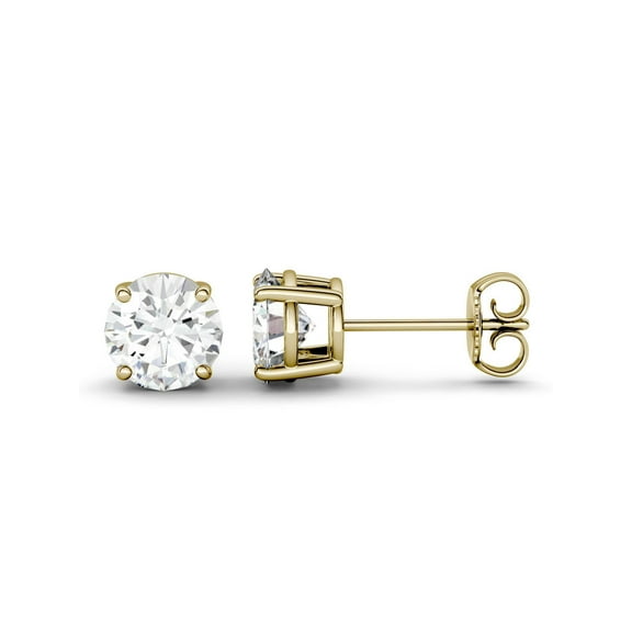 Charles & Colvard 14K Yellow Gold Moissanite 6.5mm Round Stud Earrings 2.00cttw DEW