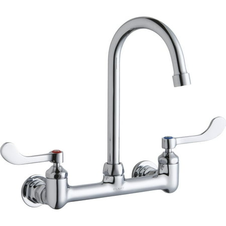 Elkay LK940GN05T4H Elkay Scrub/Handwash 8" Centerset Wall Mount Faucet w/5" Gooseneck Spout 4" Wristblade Handles 1/2in Offset Inlet