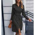 thumbnail image 2 of Vestido de manga larga, ajustado, plisado, con cintura de un solo pecho, vestido elegante para mujer tipo 1 S, 2 of 6