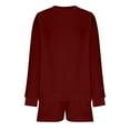 thumbnail image 4 of Enjoytime 2 Piece Lounge Set Women Solid Color Crewneck Long Sleeve Sweatshirt Shorts Outfits Casual Loose Travel Matching Sets Wine XL, 4 of 5
